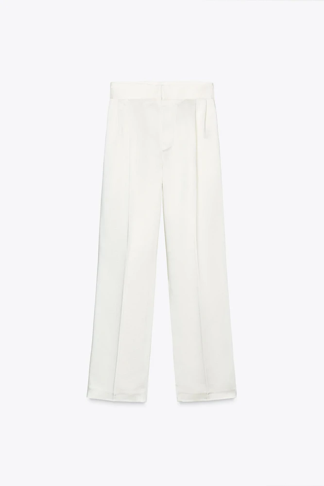 PANTALON SATINÉ TAILLE HAUTE PLIS