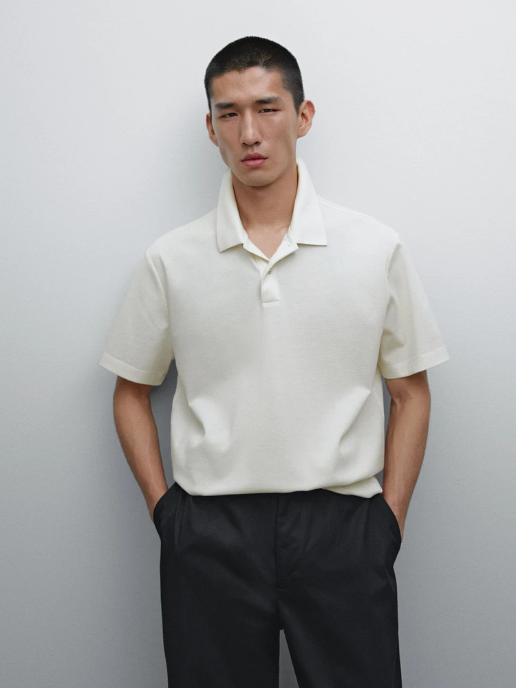 Slim fit micro textured cotton polo shirt