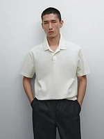 Slim fit micro textured cotton polo shirt