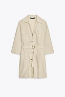BELTED LINEN MINI DRESS