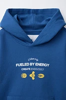 RAISED TEXT PRINT HOODED SWEATSHIRT