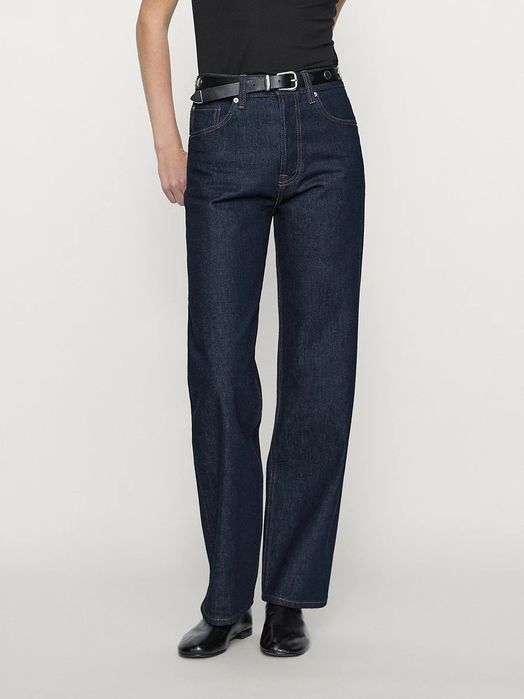 Faded straight-leg high-waist jeans