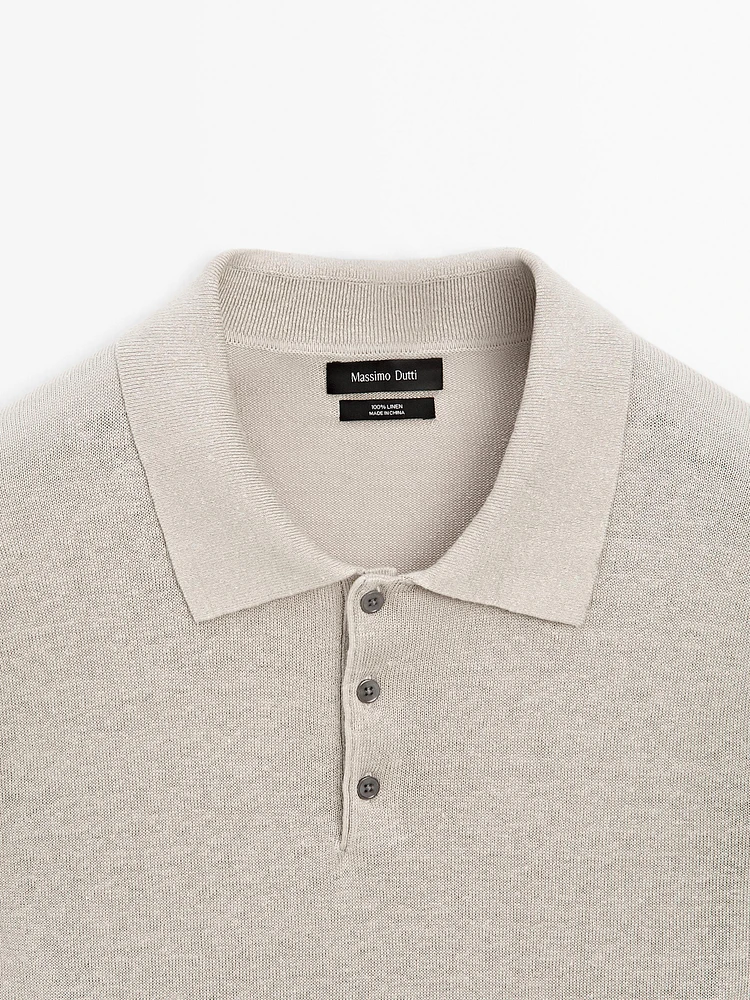 100% linen knit polo collar sweater