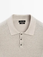 100% linen knit polo collar sweater