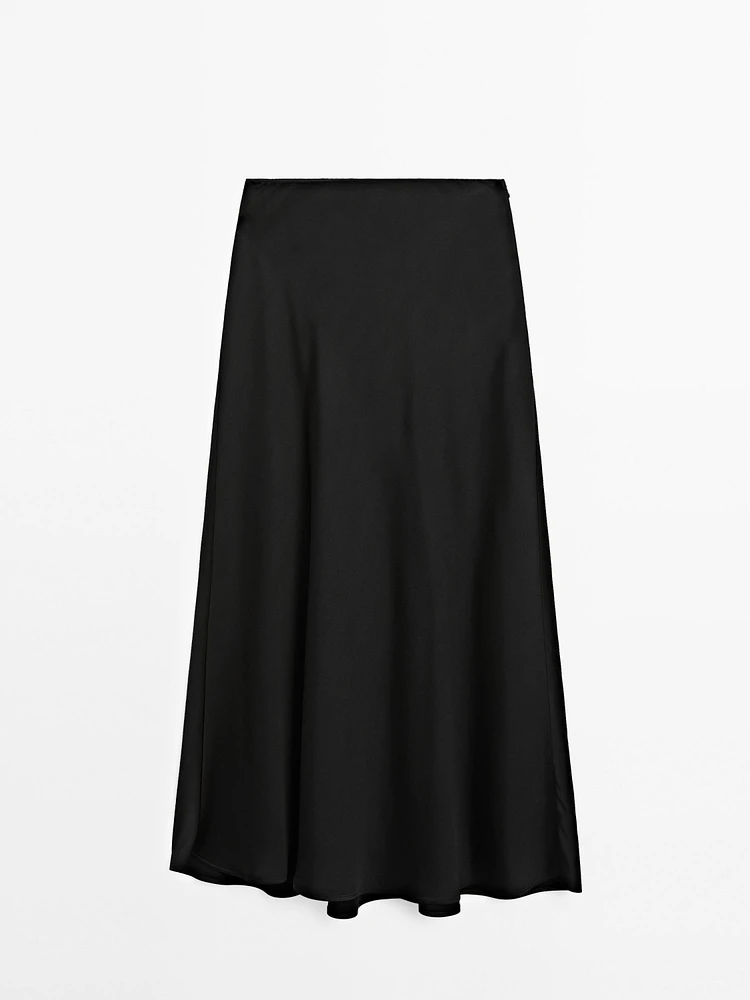 Flowing satin midi skirt