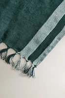 STRIPED LINEN BEACH WRAP TOWEL WITH FRINGING