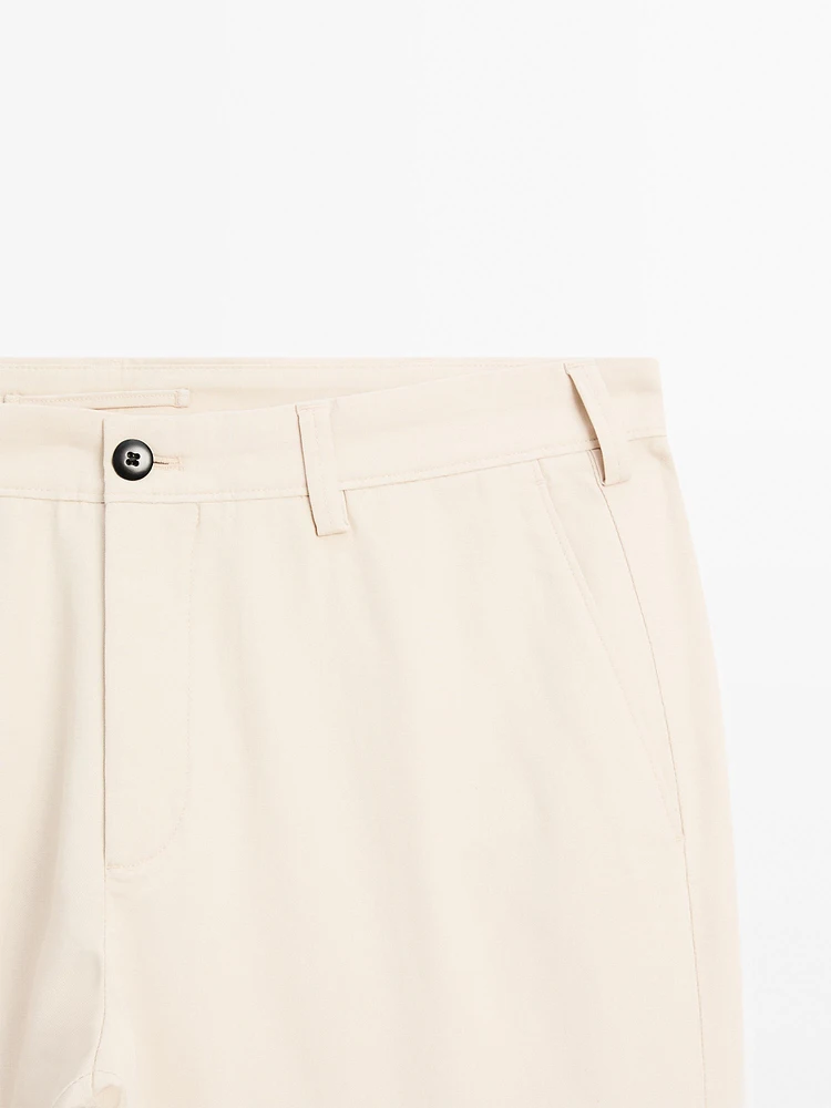 Cotton blend slim fit canvas trousers