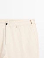 Cotton blend slim fit canvas trousers