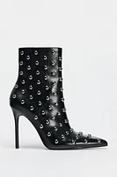 METAL APPLIQUÉ STILETTO HEELED ANKLE BOOTS