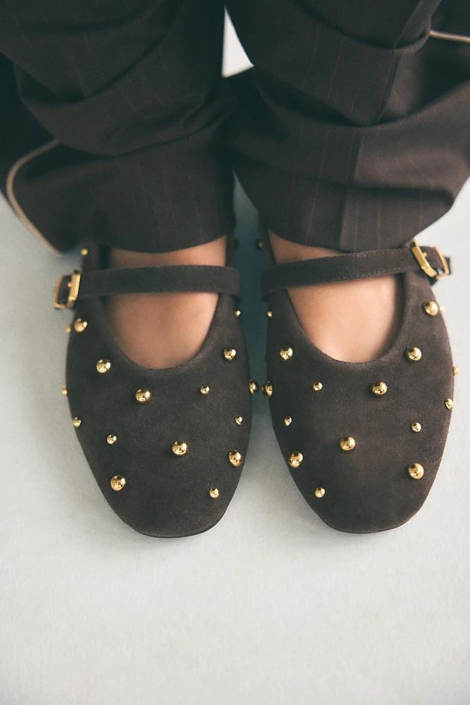 STUDDED SUEDE BALLET FLATS