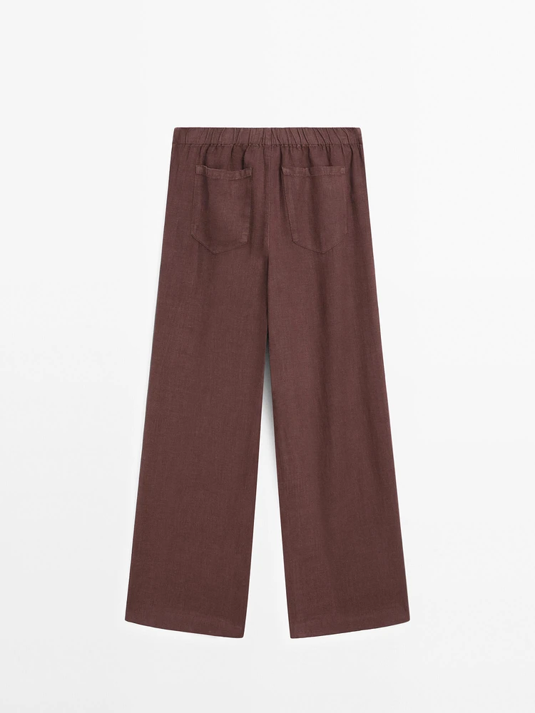 Pantalon droit avec poches 100 % lin