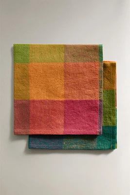 PACK OF MULTICOLORED CHECK LINEN NAPKINS (PACK OF 2)