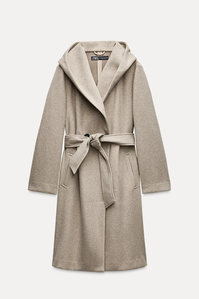 BELTED SOFT HOODED COAT