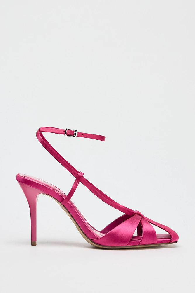 SATIN EFFECT HEELED SANDALS