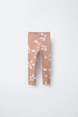 FLORAL PRINT RIB LEGGINGS