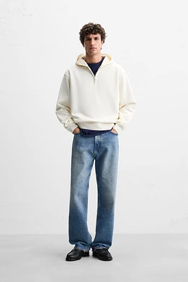 BASIC HOODED QUARTER-ZIP SWEATSHIRT