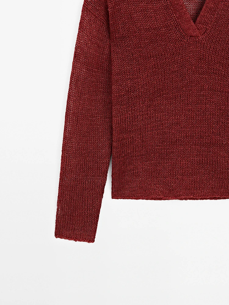 Pull en maille 100 % lin à col polo