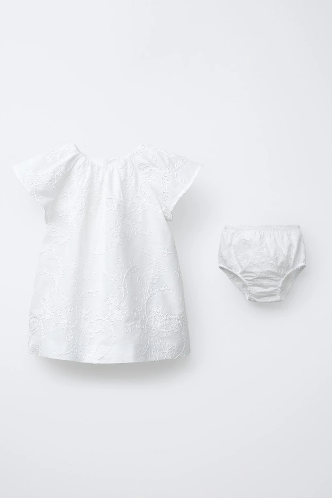 EMBROIDERED FLORAL DRESS AND PANTIES