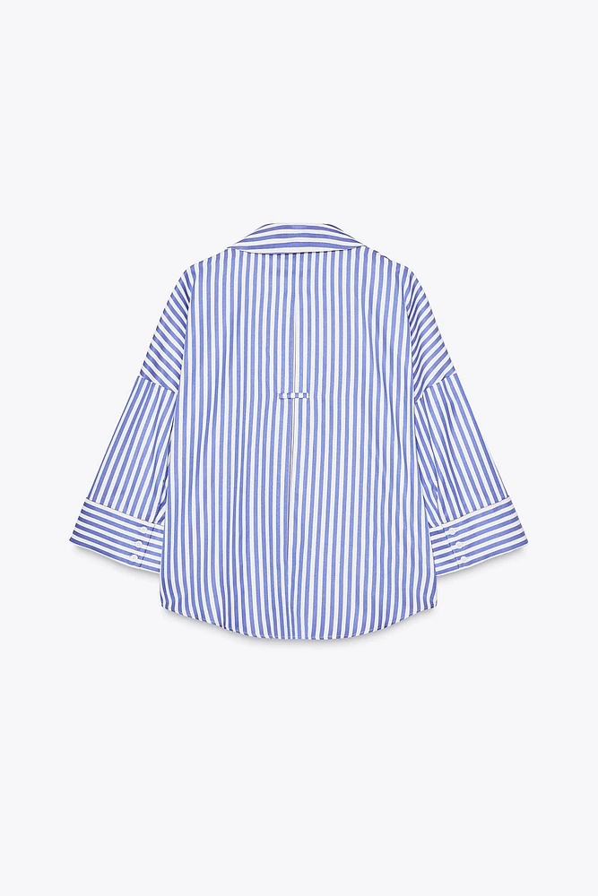 STRIPED SHIRT WITH WIDE METALLIC THREAD SLEEVES