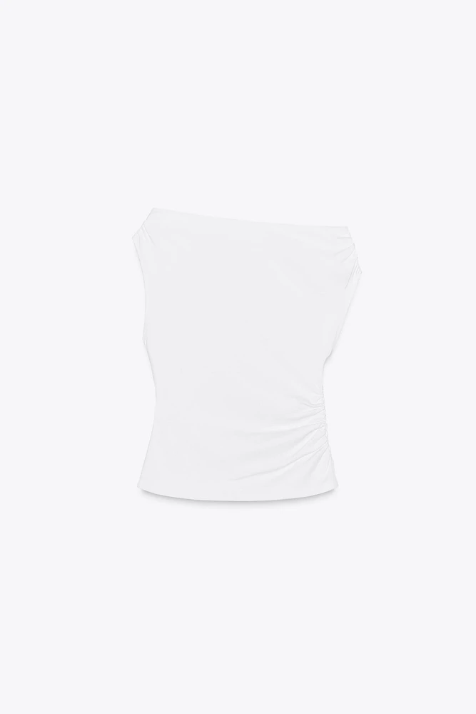 RUCHED ASYMMETRIC T-SHIRT