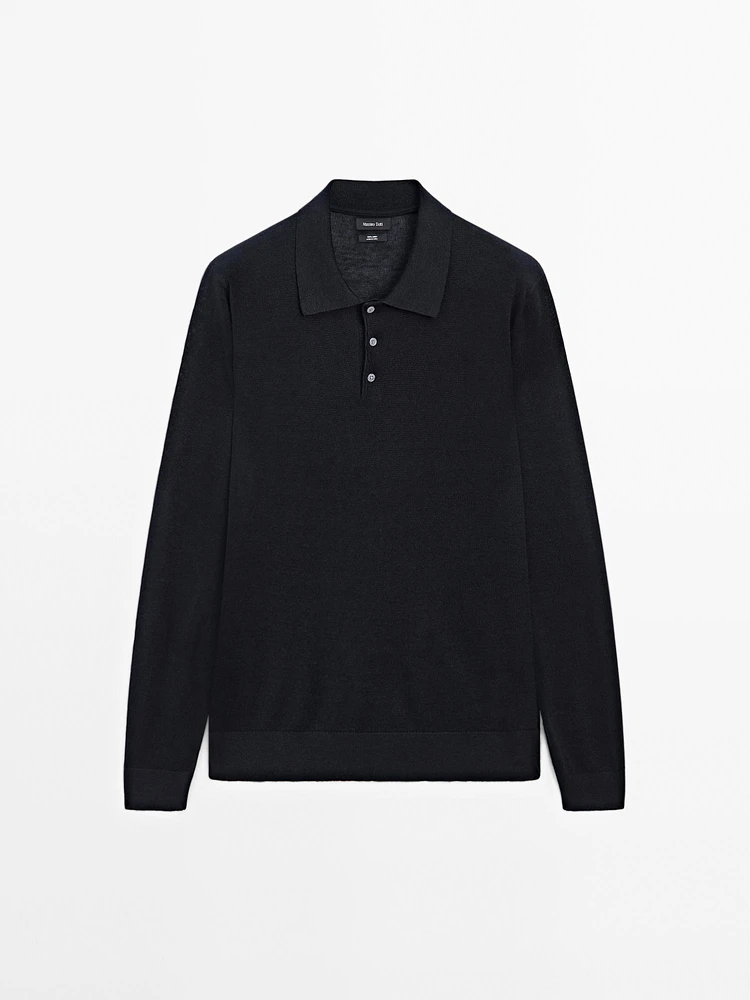100% linen knit polo collar sweater