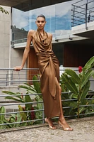 SATIN EFFECT HALTER MIDI DRESS