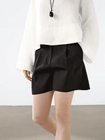 Linen blend darted waist Bermuda shorts