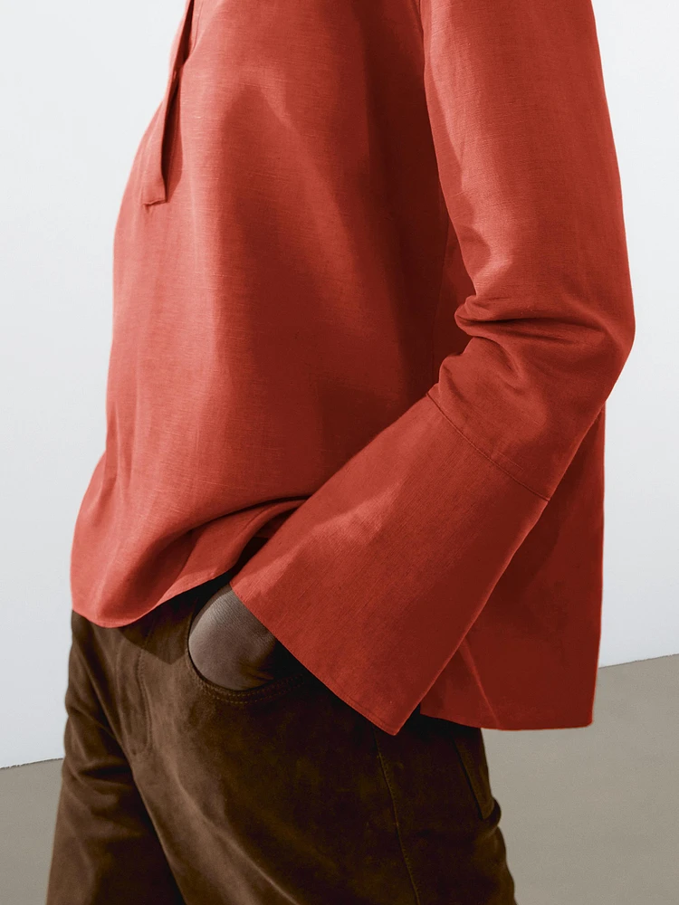 Blouse à col polo lin mélang