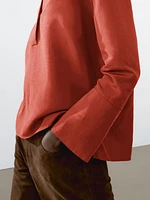 Blouse à col polo lin mélang