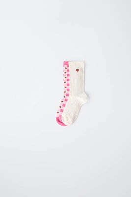 LOT DE DEUX PAIRES CHAUSSETTES VICHY FRAISE