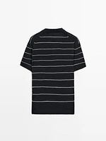 100% linen striped knit polo shirt