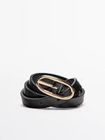 Leather belt with oval buckle