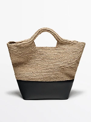 Sac raphia naturel avec base en cuir