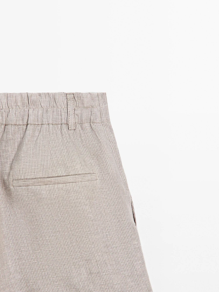 Pinstriped 100% linen Bermuda shorts