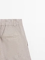 Pinstriped 100% linen Bermuda shorts