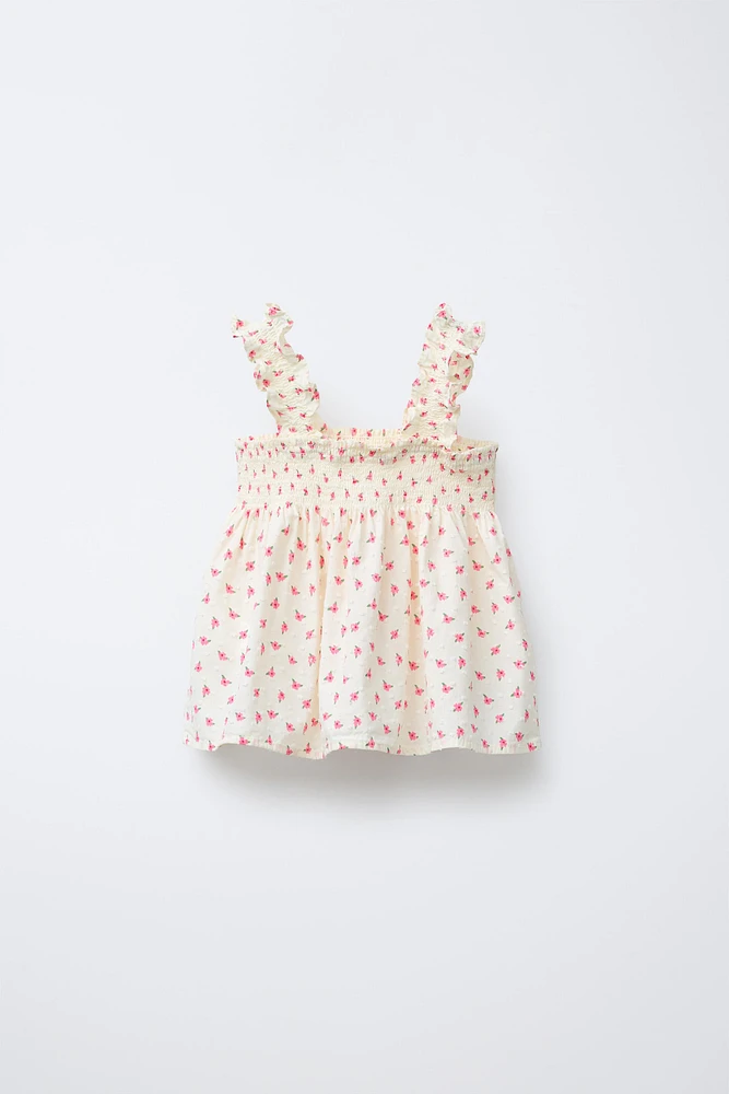 DOTTED MESH FLORAL TOP