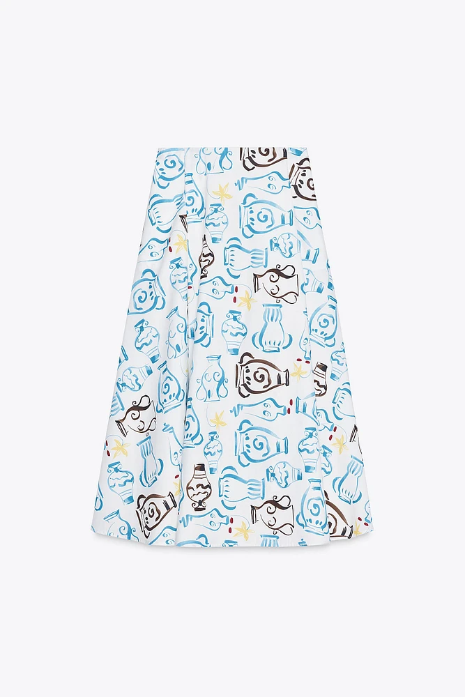 JUPE MIDI EN POPELINE IMPRIMÉE