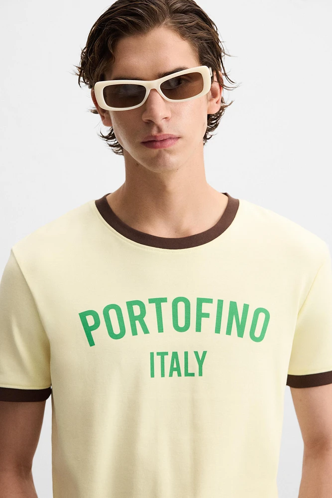 CONTRAST TEXT RIBBED T-SHIRT