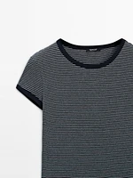 Contrast ribbed striped cotton T-shirt