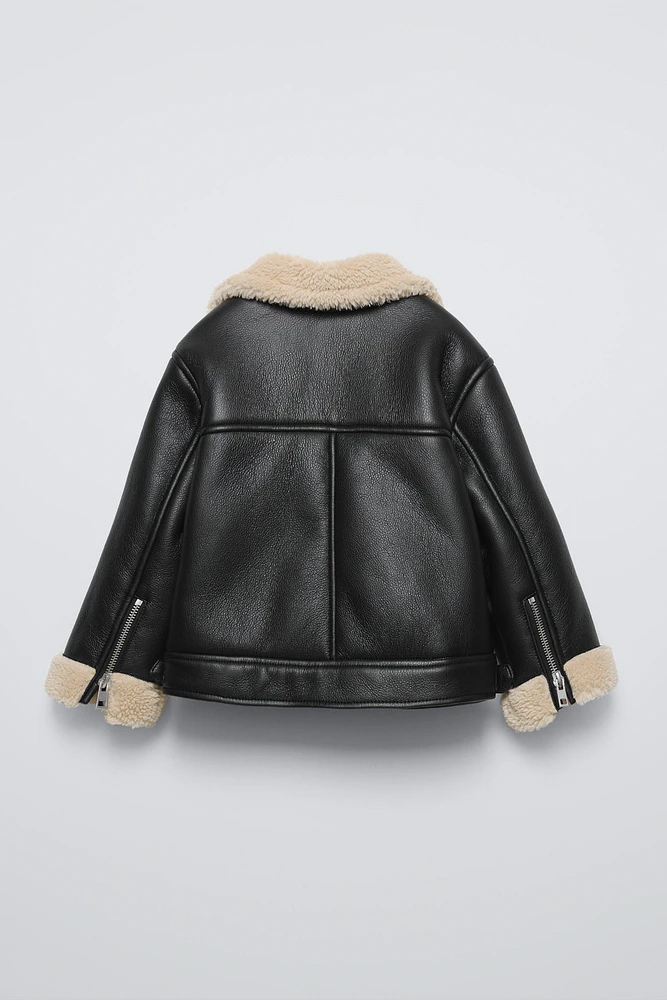 FAUX LEATHER SHEARLING BIKER JACKET