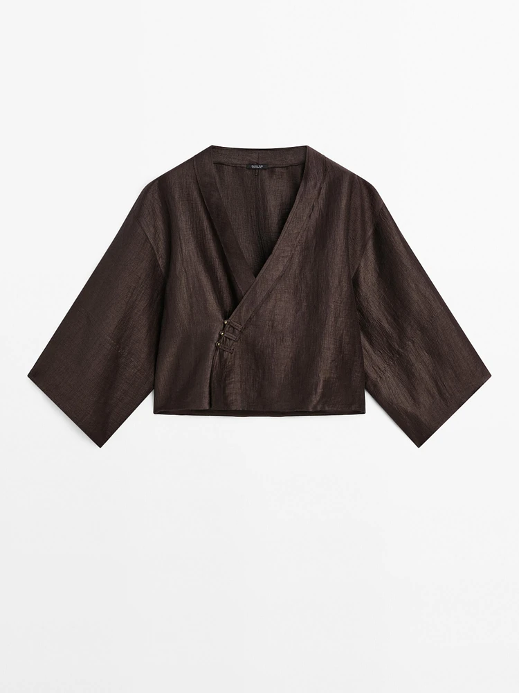 Kimono cache-cœur en lin mélangé