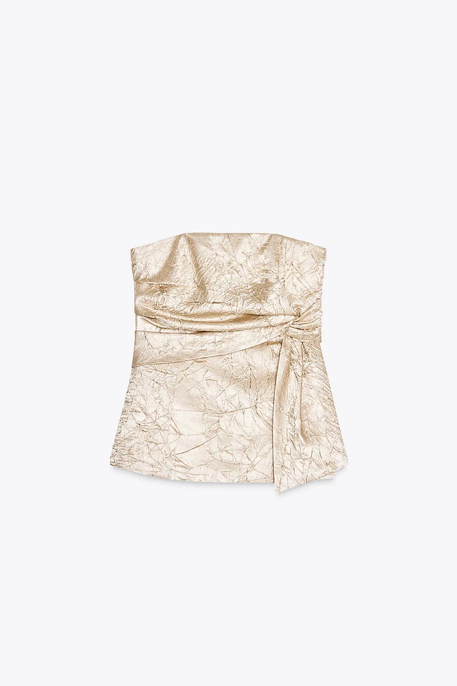 WRINKLED SATIN EFFECT BUSTIER TOP