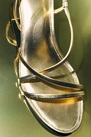 LEATHER KITTEN HEEL SANDALS