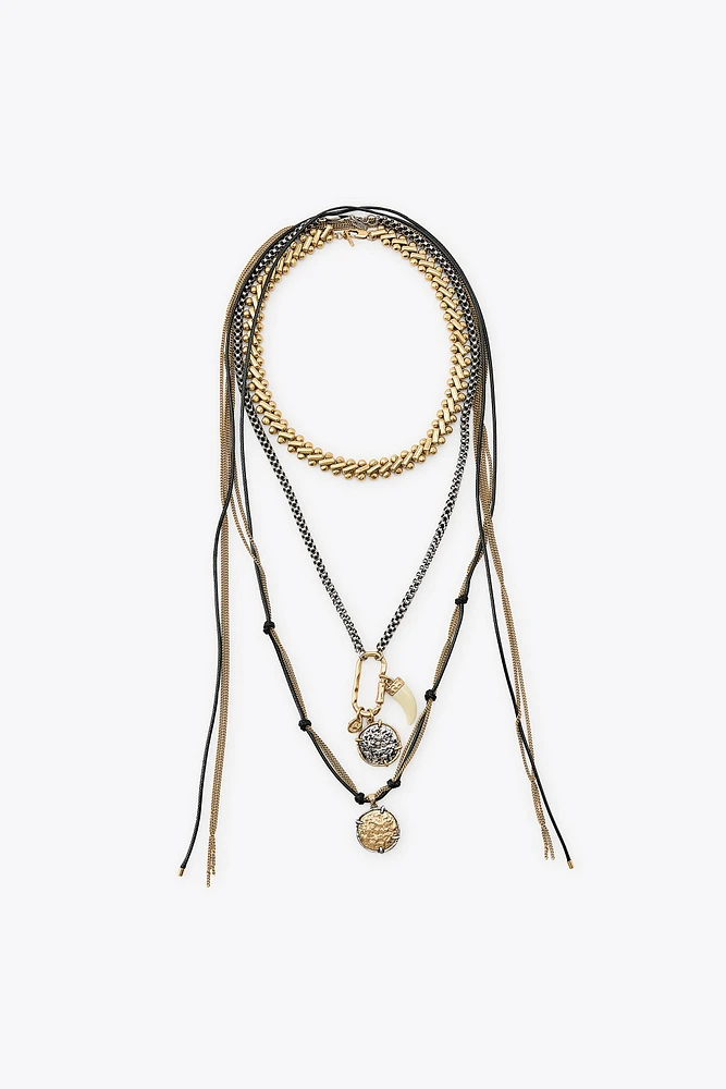 3-PACK OF MEDALLION AND HORN NECKLACES