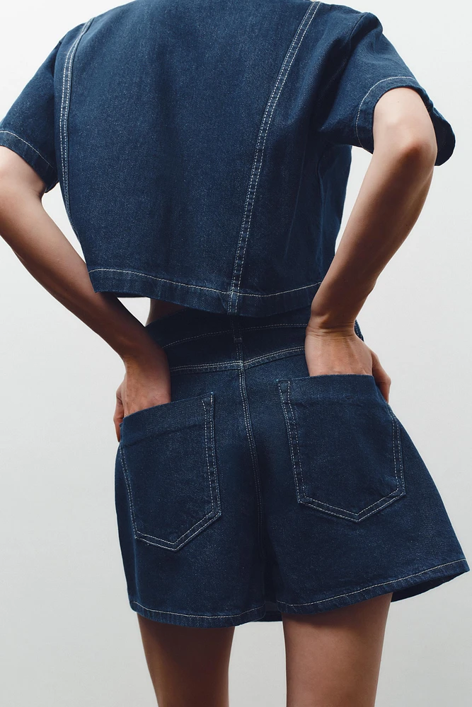 Z1975 JUPE-CULOTTE CROISÉE EN JEAN