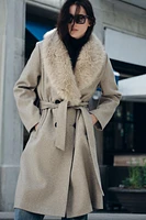 FAUX FUR LAPEL COAT