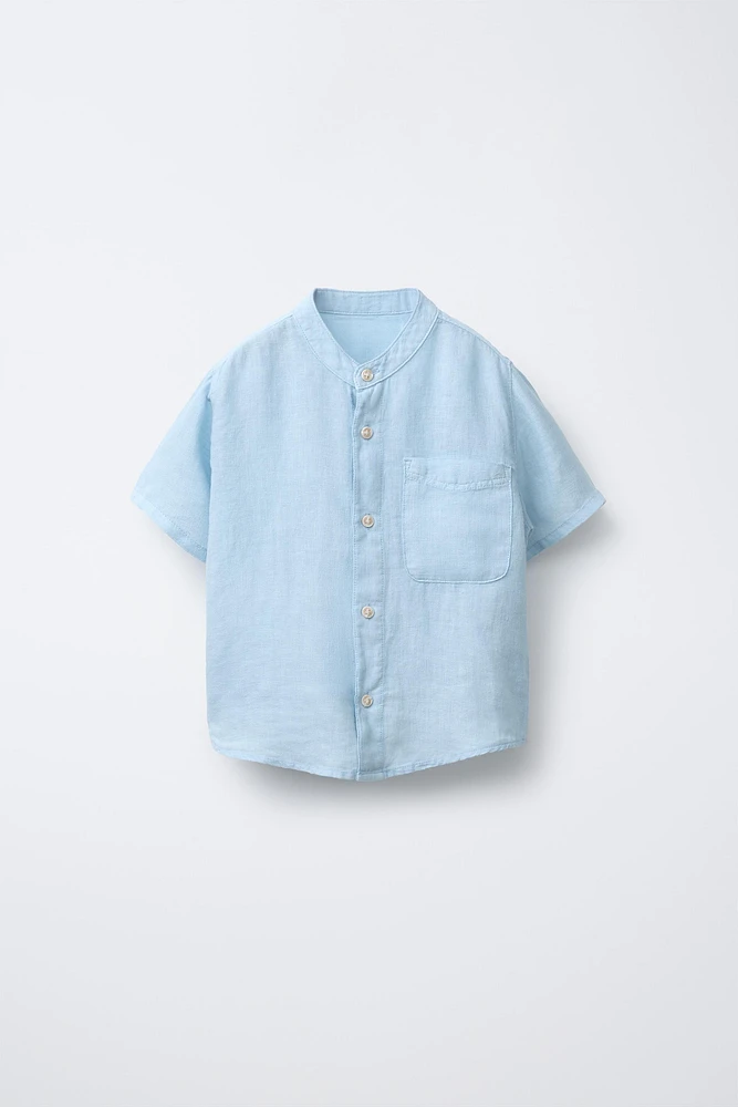 LINEN MANDARIN COLLAR SHIRT