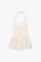ROBE COMBINAISON HALTER VOLANTS RAYURES