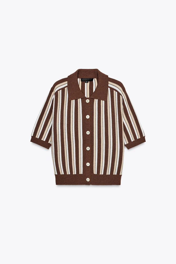 STRIPED KNIT POLO JACKET