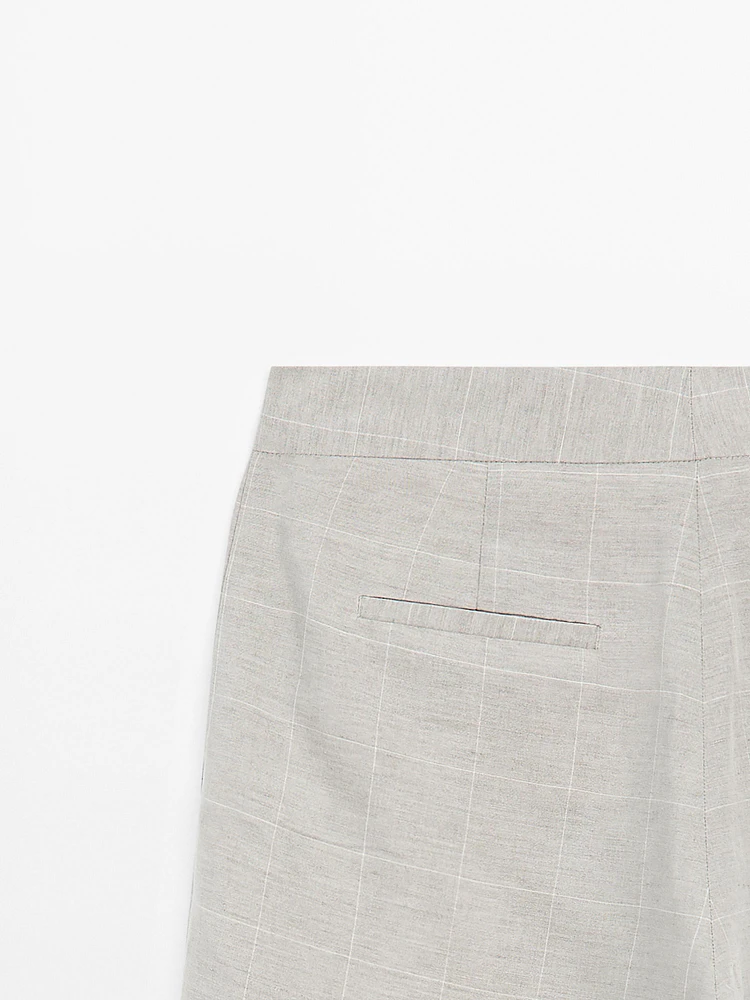 Linen blend check print trousers